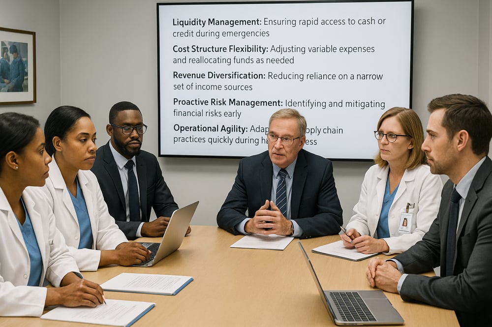 hospital executives holding a financial resilience meeting