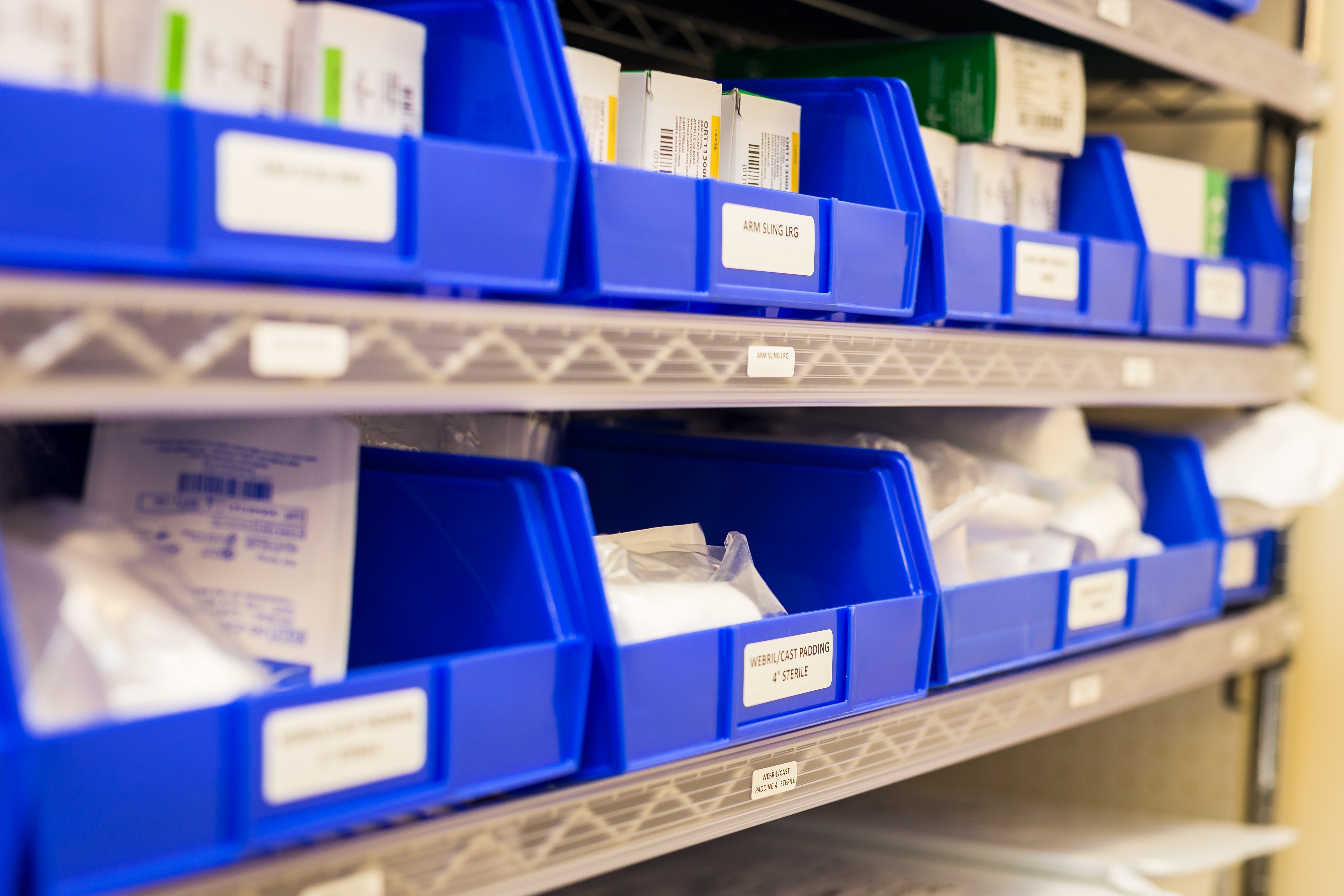 hospital supplies in kanban bins