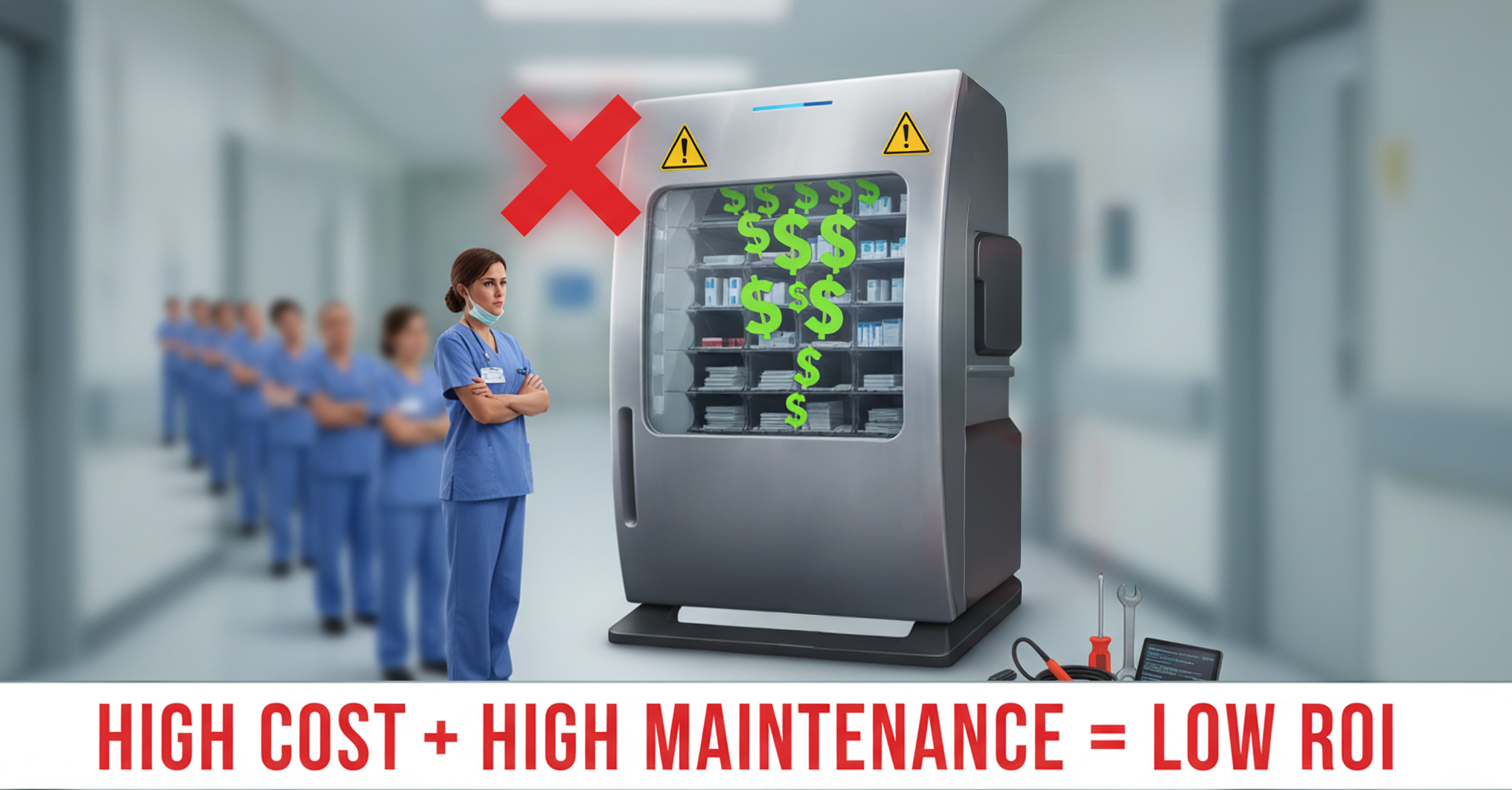 nurses waiting in line for an automated dispensing cabinet