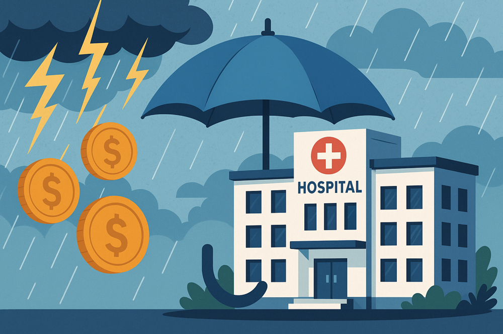 illustration of a hospital in a financial storm